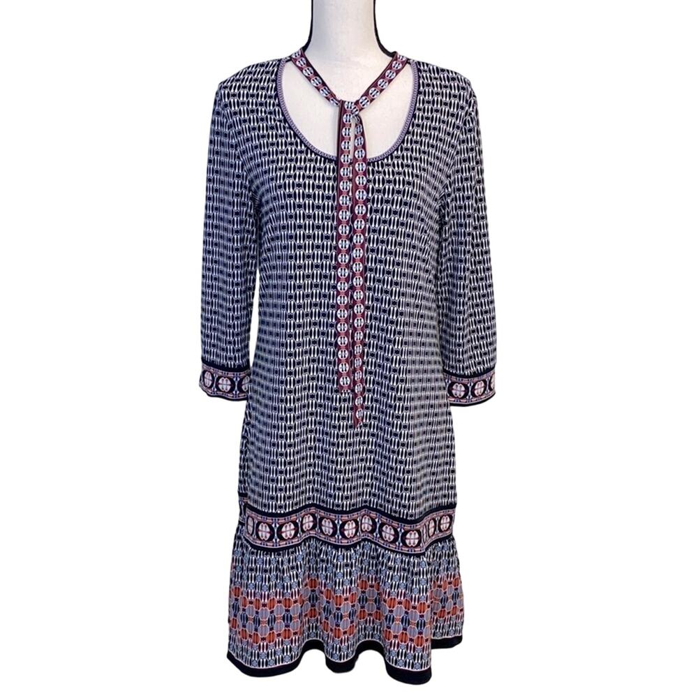 Max Studio Geometric Print Sheath Dress with Neck Tie